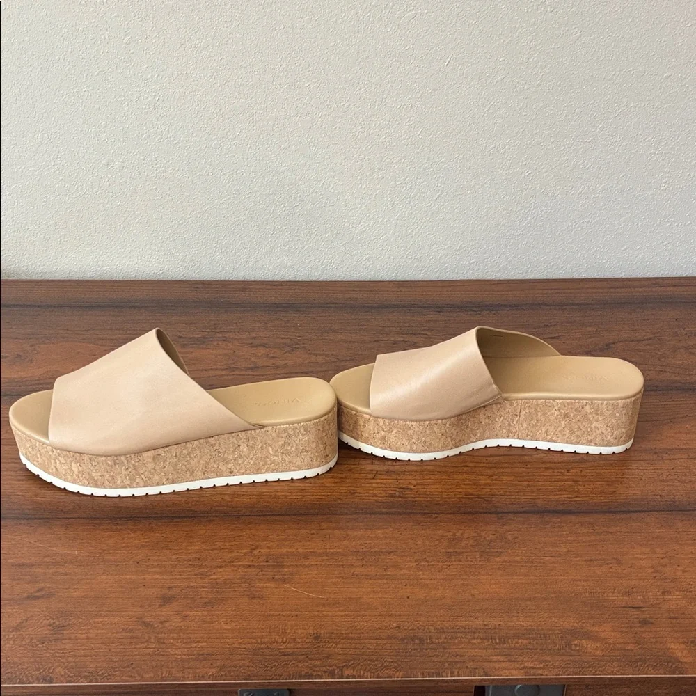 VINCE Women US 10M Cappuccino James-B Leather Platform Sandals‎ Slides